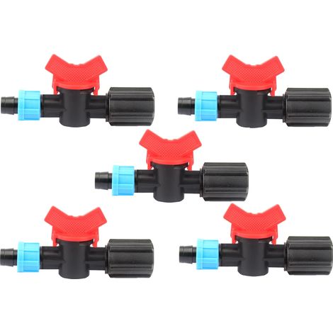 Válvula de paso cinta de riego por goteo 16mm x 1/2" rosca hembra. Pack de 5 unidades.  Llave de paso cinta de riego por goteo está hecha de plástico de alta calidad, que es duradero, resistente a (1/5)