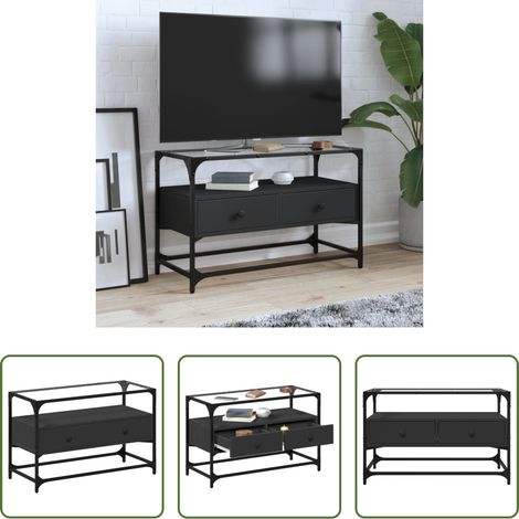 Glasplatte - TV-Schrank mit Glasplatte Schwarz 80x35x51 cm Holzwerkstoff (1/5)