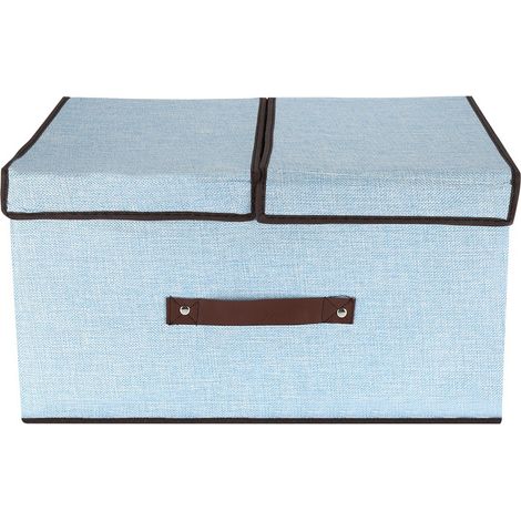 Boîte de rangement à 2 compartiments avec couvercle et doublure amovible pour vêtements et livres (bleu) (1/4)