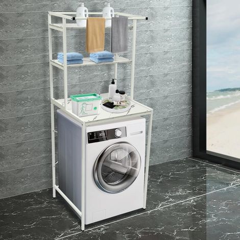 Waschmaschinen Auflage, Badregal, 3 Regal Wäscheständer Platzsparend, Hohe Tragfähigkeit 22 Pfund, Klemmregal Bad für Badezimmer, Waschküchen, Balkone (Weiß) (1/5)