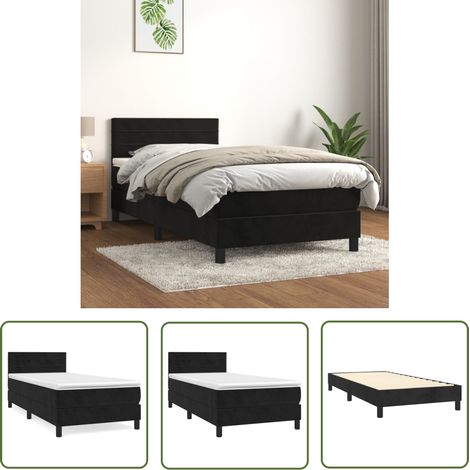 The Living Store Sommier à lattes de lit avec matelas Noir 90x190 cm Velours - Lit Tapissier - Lit Velours - Lit Double - Literie - Chambre À Coucher (1/5)