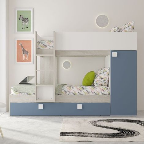 Letto a castello bianco consumato e azzurro con letto estraibile (1/5)