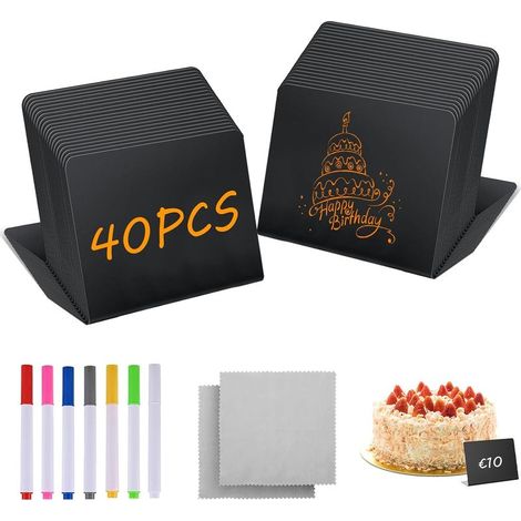 40 Pièces Etiquette Prix, Craie Tableau Noir avec Crayons Aquarellables, Mini Ardoise, Tableau Noir Craie, Etiquette Prix, Porte Nom Table avec Chiffon Nettoyage, pour Étiquettes Message, Café (1/5)