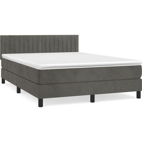 Lit double  Lit adulte  Sommier à lattes de lit et matelas Gris foncé 140x200cm Velours