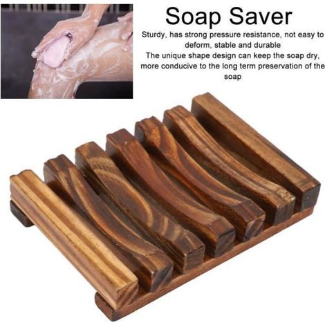 Porte-savon à poser Lot de 4 en Bambou Résistant à l'Eau Design Contemporain pour Salle de Bain Cuisine (1/4)