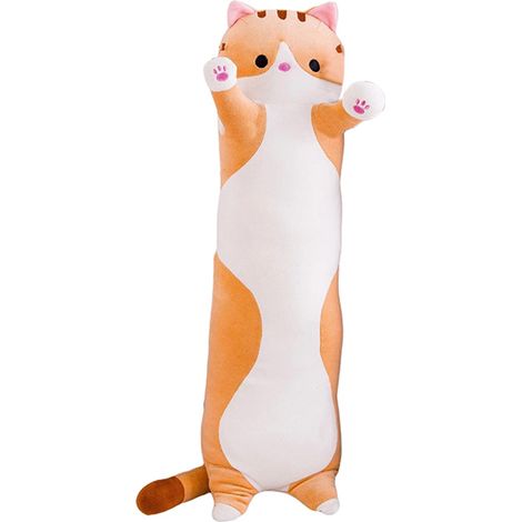 Peluche chat dessin animé câlin oreiller décoratif long dodo cadeau coton rempli gris marron 500 700 900 mm 1 pièce (1/5)