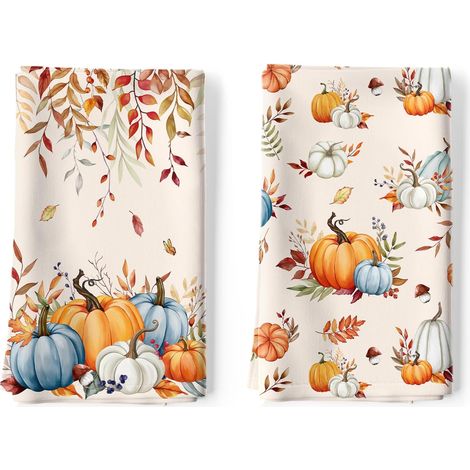 Torchons De Cuisine Citrouille d'automne, 100% Coton, Lot de 2 (1/5)