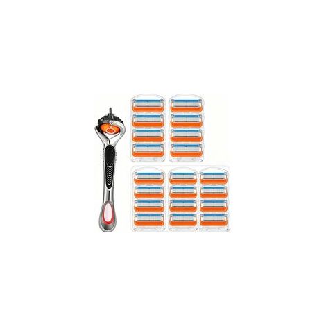 rasoir electriques hommes-5 lames de rechange pour rasoir Gillette Fusion ProGlide Power,1 manche en métal + 20 lames