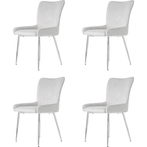 Set de 4 sillas de comedor de terciopelo gris con patas metálicas plateadas, respaldo alto y brazos (1/5)