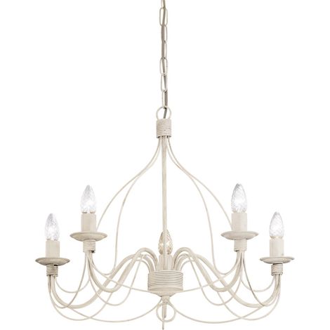 Lampadario Shabby Chic-Provenzale Corte Metallo Bianco 5 Luci E14 (1/2)