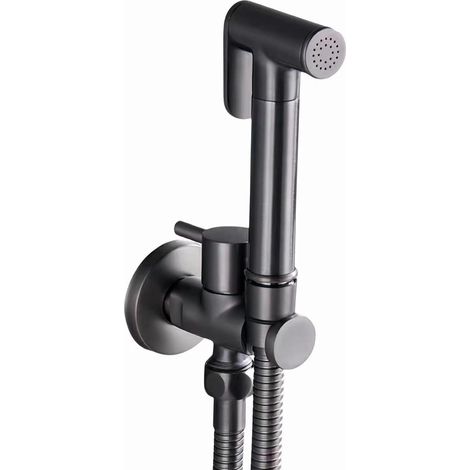 Kit de chasse d'eau pour toilettes, dispositif de chasse d'eau mural en laiton, kit de chasse d'eau portatif haute pression, pour l'hygiène personnelle (gris). (1/5)