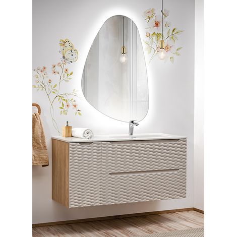Badmöbel Set 2-teilig mit 120cm Waschtisch, Eiche mit beige, OLUO-56-BEIGE (1/5)