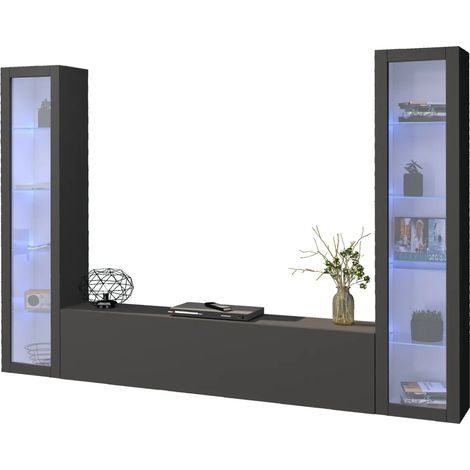 Parete Attrezzata Soggiorno con 2 Vetrine Porta TV Antracite Opaco (1/4)