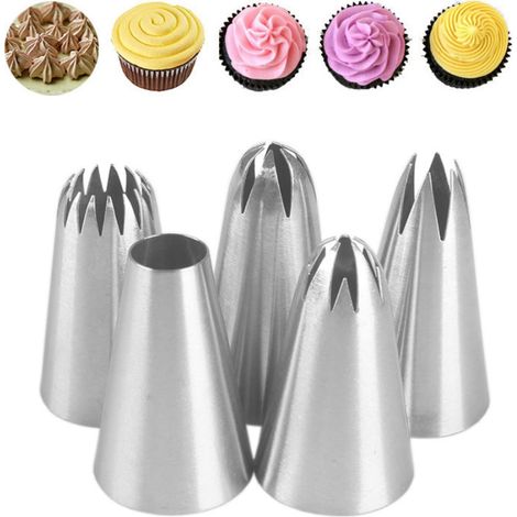 Ensemble de douilles à pâtisserie en acier inoxydable – 5 tailles assorties (6B, 2D, 1M, 2A, 2F) pour la décoration de gâteaux, cupcakes et pâtisseries