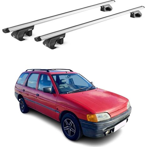OMAC Dachträger Aluminium TÜV geprüft für Ford Escort Kombi 1990-2000 – Für Standard Dachreling – T Nut – Max 90 kg – 2 Schlösser Silber (1/5)