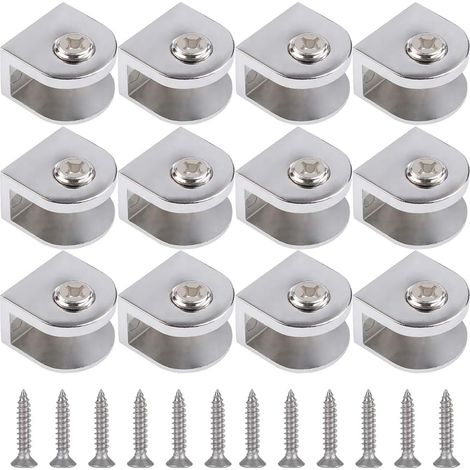 12 verstellbare Glasklemmen – Trennwandhalterung für 6–10 mm dickes Glas – mit Schrauben (Silber)