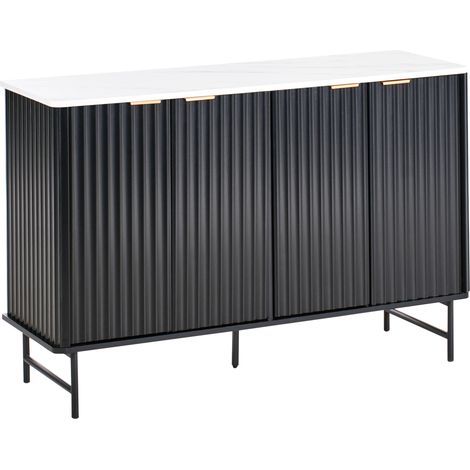 Aparador moderno salón dormitorio armario 4 puertas MDF patas metal negro efecto mármol Glastonbury