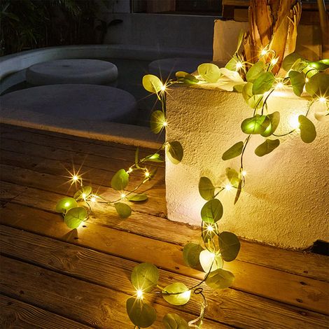 Lot de 2 guirlandes lumineuses 2m à feuilles d'eucalyptus artificielles - 20 LED - Piles - Déco mariage,fêtes,jardin (1/5)