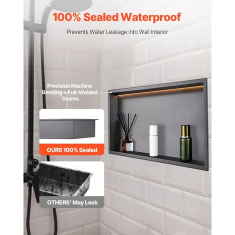 Niche Douche Encastrable, 10,2x33x63,5 cm, Niche Murale en Acier Inoxydable avec Bande LED, Étagère de Salle de Bain Moderne Étanch… (1/5)