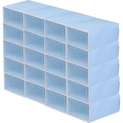 Set di 20 scatole per scarpe impilabili, in plastica, con porta trasparente (blu) (1/5)