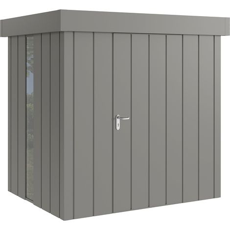 Hörmann Metall-Gerätehaus "Juno" mit Flachdach, JFD4 - Modern, 214 x 166 cm (B x T), graualuminium, mit bodentiefem Fenster, 1-flüglige Tür, Anschlag rechts (1/5)