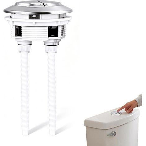 1 Pièce Bouton Chasse d'Eau WC Universel, Double Commande, Kit de Remplacement pour Toilettes, Design Robuste en Argent, Compatible Diamètre 5,8-6,8cm (1/5)