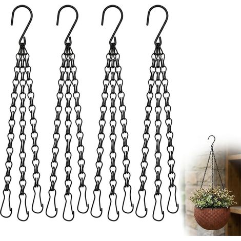 Lot de 4 chaînes de rechange robustes en métal avec crochets à 3 points pour suspendre des pots de fleurs de jardin, des jardinières, des mangeoires à oiseaux, des lanternes et des ornements (1/5)