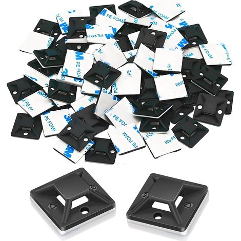 Supports Base Attache-Câbles Auto-Adhésifs Bases Serre-Câbles Noires Support à Ventouse Autocollant, Surface de Colle 3M, Utilisé pour Lier Et Fixer les Attaches de Câbles Et les Fils(100 Pièces) (1/5)