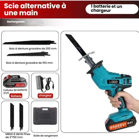 Scie sabre sans fil pour Makita 21 V, longueur de course 21 mm, vitesse variable 1200 tr/min, scie récipro sans fil avec 4 lames de scie pour bois, PVC et métal(1 Batterie 1 Chargeur) (1/4)