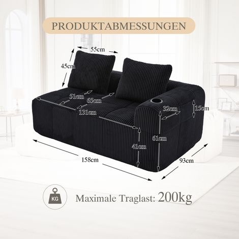 Canapé deux places en velours côtelé confortable,sans montage,coussins souples,poche latérale et porte-gobelet,fini soigné et esthétique.-Da