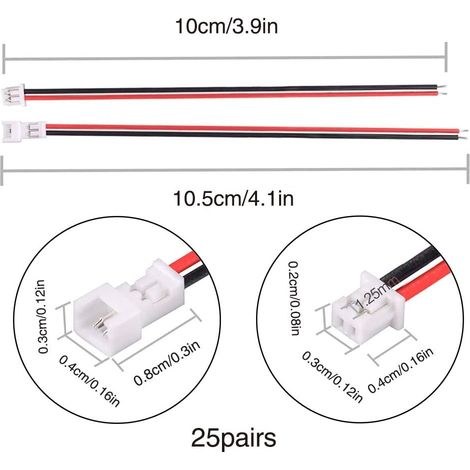 VISSQH 20 Paires(40Pcs) JST Connecteur avec Câble Électrique 150mm VISSQH 20 Paires(40Pcs) JST Connecteur avec Câble Électrique 150mm