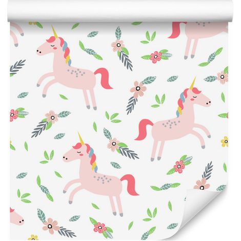 Carta da parati con unicorni e piante per soggiorno e camera da letto, 50x1000 cm (1/5)