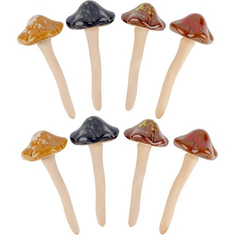 Lot de 8 Figurines de Champignons de Jardin en céramique - Accessoires décoratifs pour pelouse - Statue pour extérieur (Couleur aléatoire) (Blooming-1) (1/5)