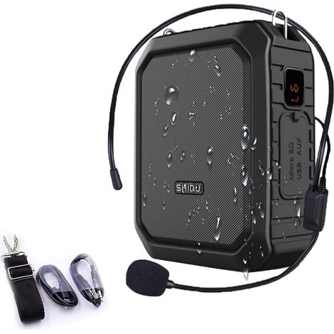 Amplificateur vocal portable, Amplificateur vocal personnel 18W avec microphone filaire, casque, haut-parleur Bluetooth étanche,système de sonorisation rechargeable pour l'extérieur,enseignants (1/5)