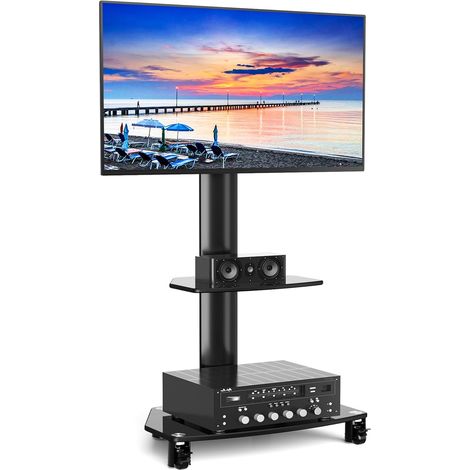Support TV roulettes avec Support Cantilever Chariot TV pour Ecran Télé 27-70 Pouces - Support TV sur Pied avec Étagères Peut Supporter 50 kg, Max VESA 400x400 mm (1/5)