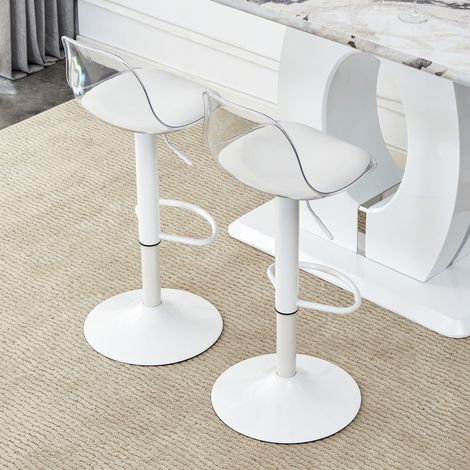 Lot de 2 tabourets de bar réglables 82-104 cm, transparent et blanc, pivotants 360°,40.5×40.5×0cm (1/5)