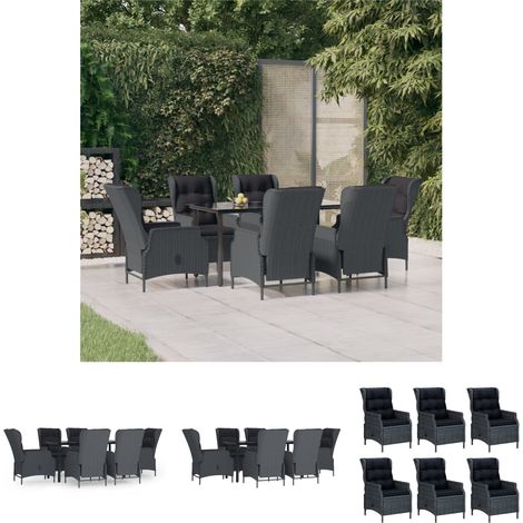 Gartenstuhl - vidaXL 7-tlg. Garten-Essgruppe Dunkelgrau Poly Rattan - Gartenstühle (1/5)
