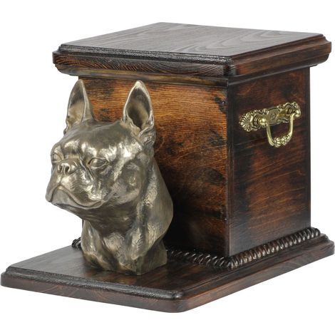 Urne funéraire pour Boston Terrier, Boston Bull Terrier - ornée d'une statuette, urne élégante et unique avec buste de chien, signée Art-Dog. (1/5)