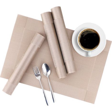 Tapis de table en tissu antidérapant et lavable pour table à manger - Sets de table en vinyle tissé lavables - Résistants à - Lot de 4 sets de table (1/5)