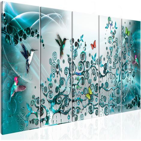Tableau 5 Panneaux "Hummingbirds Dance Turquoise Narrow" 80 x 200 cm (1/2)