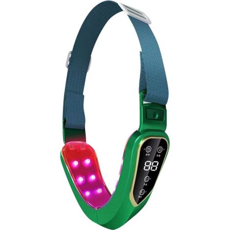 Appareil de massage liftant le visage en V avec 12 niveaux réglables - Micro-vibrations et luminothérapie LED vert foncé-AquaForge (1/5)