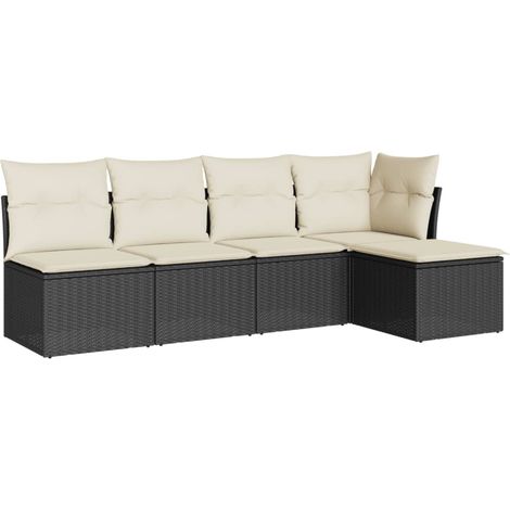 Salon de jardin 5 pcs avec coussins noir résine tressée (1/3)
