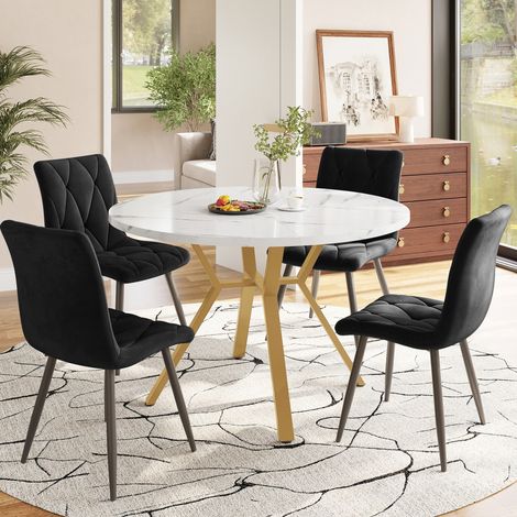 ensemble table chaises table manger ronde MDF noir OKMYHOME (1/5)