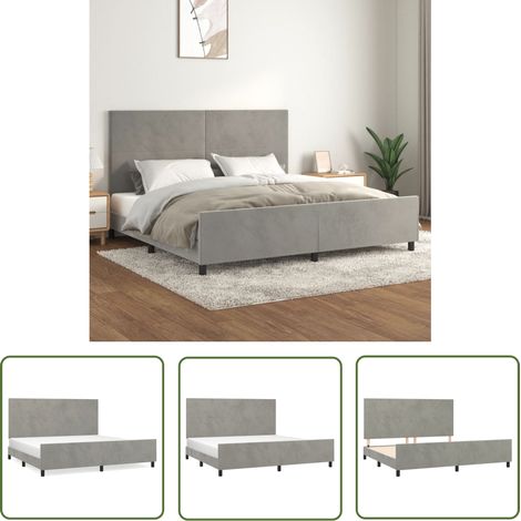 The Living Store Cadre de lit sans matelas gris clair 200x200 cm velours - Lit Plateforme - Lit Capitonné - Lit Design - Lit Moderne - Lit Velours (1/5)