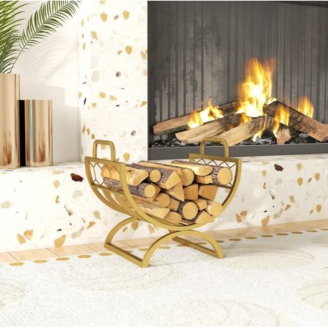 Leñero de metal dorado 46 x 36 x 41 cm, compacto, para chimenea interior FloraGrace (1/5)