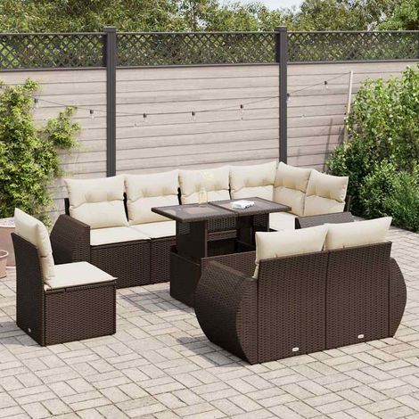 vidaXL Set Divani da Giardino 9pz con Cuscini Marrone in Polyrattan (1/5)