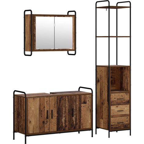 Set di Armadi da Bagno 3 pz Legno antico 40 x 36 x 200,5 cm vidaXL (1/5)