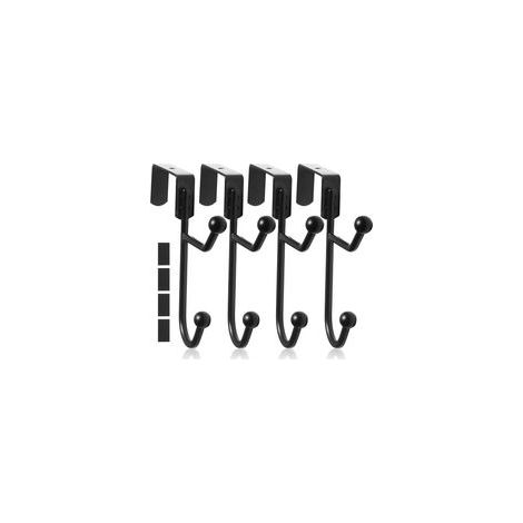 Lot de 4 Crochets de Porte à Suspendre, Noirs, Sans Perçage, Pratiques pour Manteaux, Serviettes, et Plus