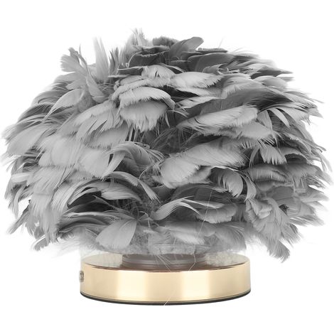 Lampe de table Feather, LED grise, 5V, tactile, avec port USB Type C et variateur progressif, idéale pour une chambre ou un café.