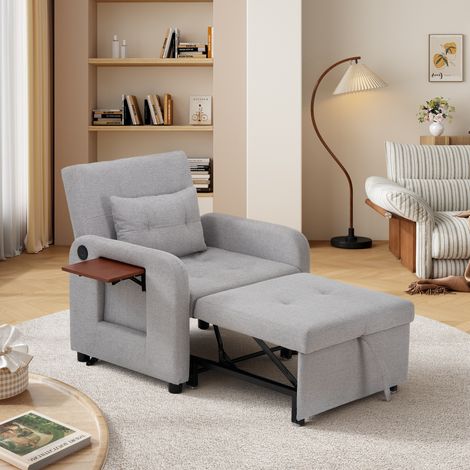 Canapé-lit pliable 1 place multifonction, convertible en position assise ou allongée, avec USB, table pliante, coussin et dossier réglable,gris clair (1/5)